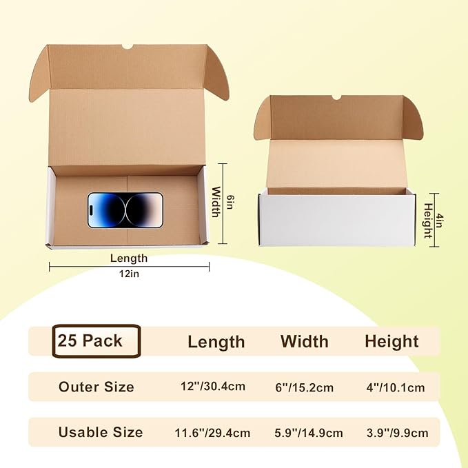 WIFTREY 25 Pack 12x6x4 White Small Shipping Boxes - Image 2