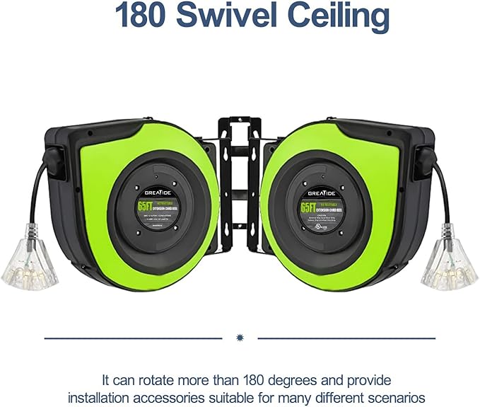 Retractable Extension Cord Reel, 65 Feet 12 AWG/3C SJTOW Heavy Duty Power Cord - Image 5