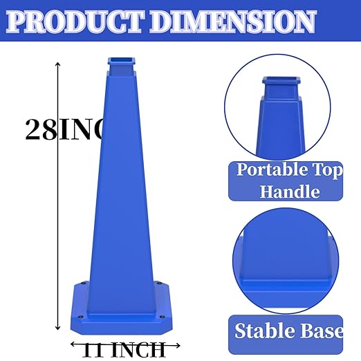 BESEA 3 Pack 28" Bright Blue Traffic Safety Cones - Image 2