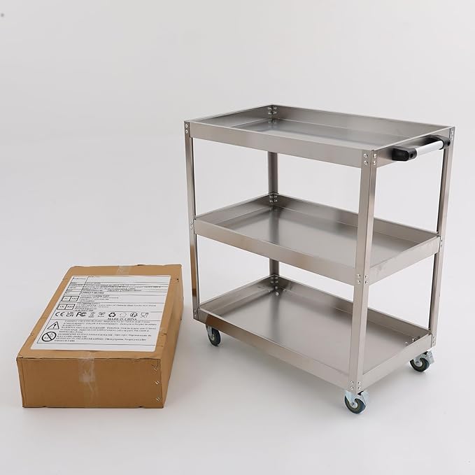3-Tier Stainless Steel Utility Cart, 440lb Load-Bearing Heavy Duty Service Cart - Image 8
