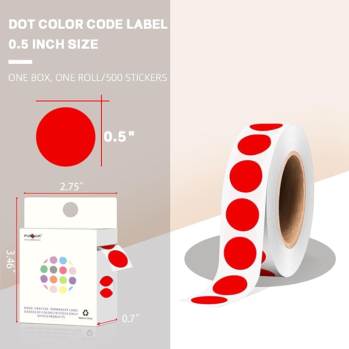 PARLAIM 1/2 Inch Round Adhesive Color-Code Dot Stickers, 500 Stickers Inventory - Image 2
