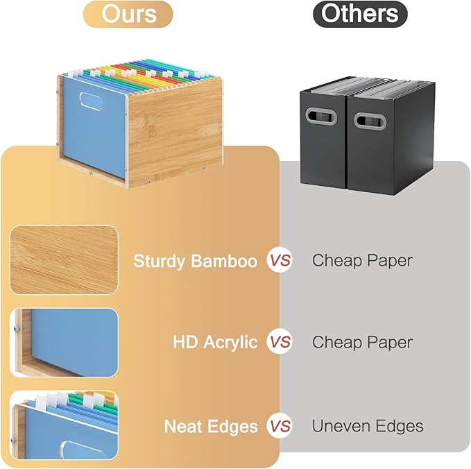 Hanging File Organizer, Bamboo Filing Box File Crate Organizer Storage Boxes - Image 5