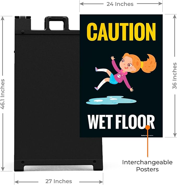 Caution Wet Floor with Graphic Sidewalk Sign Kit, 24x36 Inches, with A Frame - Image 3