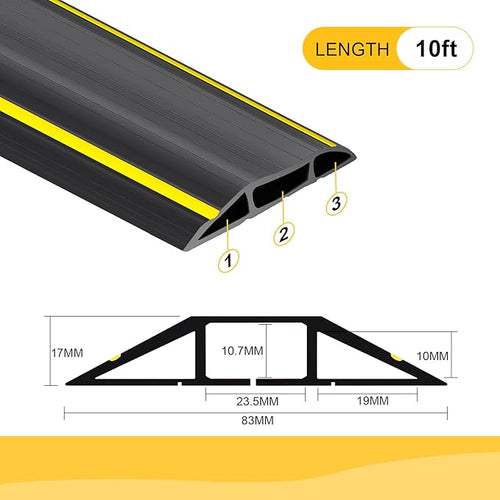 10 Ft Heavy Duty Floor Cord Cover Cable Protector, 3 Channels Protect Cords and - Image 2