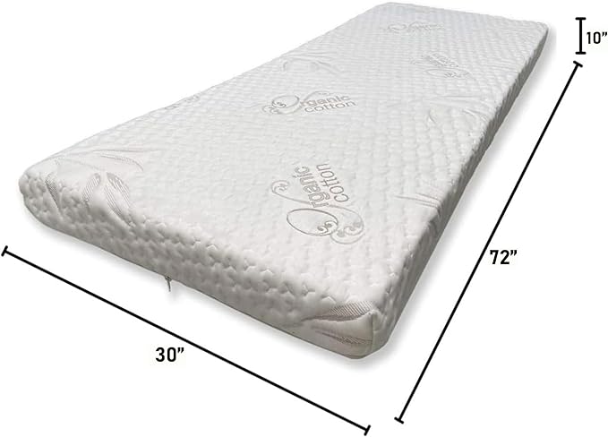 Foamma 10” x 30” x 72” High Density Foam Bunk Mattress, Organic Cotton Cover - Image 2