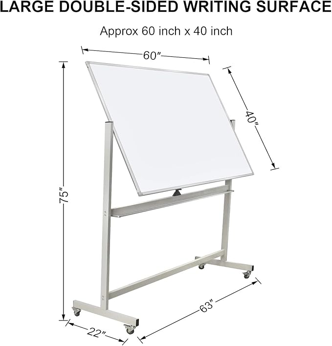60"x40" Mobile Whiteboard Double-Sided Magnetic Large Dry Erase White Board - Image 5