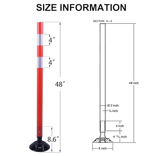 OrangeStar 8 Pack Delineator Post 48" Red Traffic Delineator Cones - Image 6