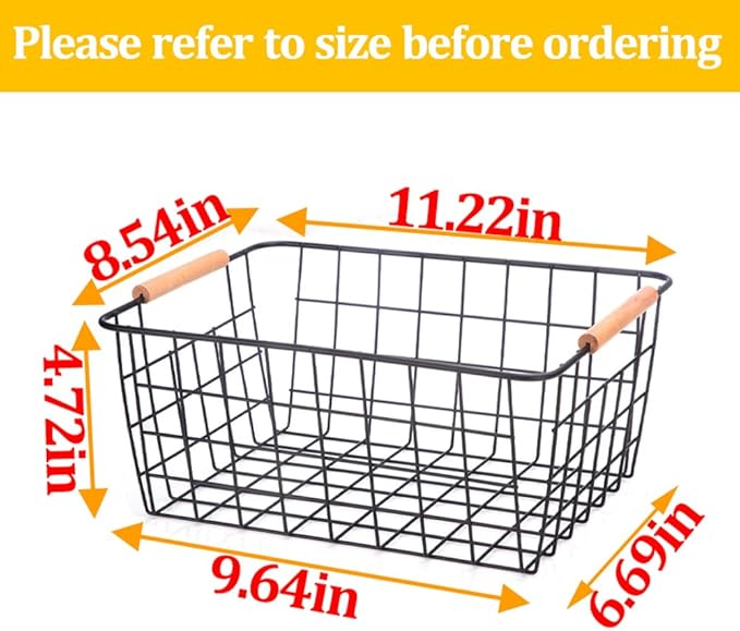 LeleCAT Wire Baskets with Wooden Handles, Wire Storage Organizer Baskets - Image 2
