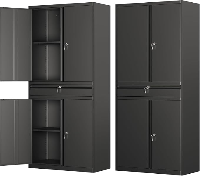 Metal Storage Cabinet with with Drawer, Garage Storage Cabinet with Locking by LISSIMO