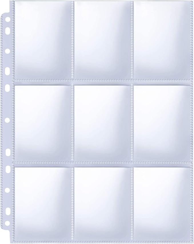 Trading Card Sleeve Pages, HERKKA 200 Pack 9 Pocket Album Pages 11 Holes Fit 3 by HERKKA
