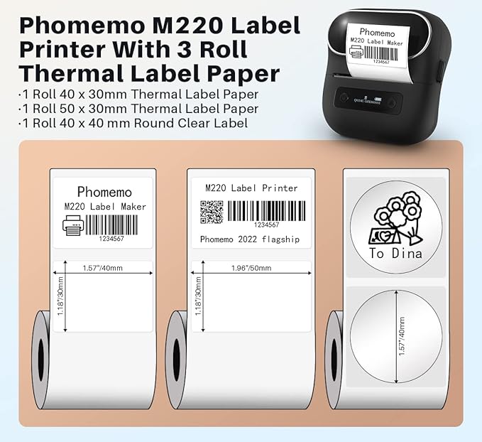 Phomemo M220 Label Maker, 3.14 Inch Portable Thermal Label Maker Machine - Image 3
