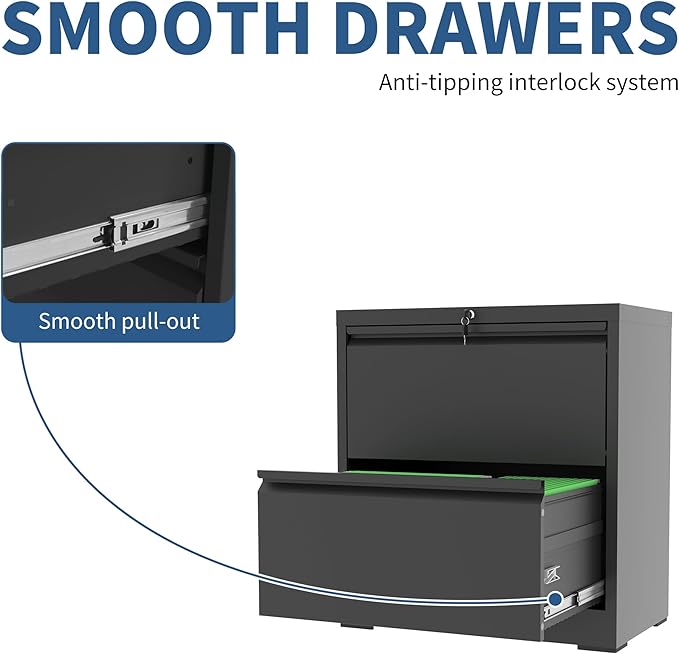 2 Drawer File Cabinet with Lock, Heavy Duty Steel Horizontal Locking Storage - Image 6