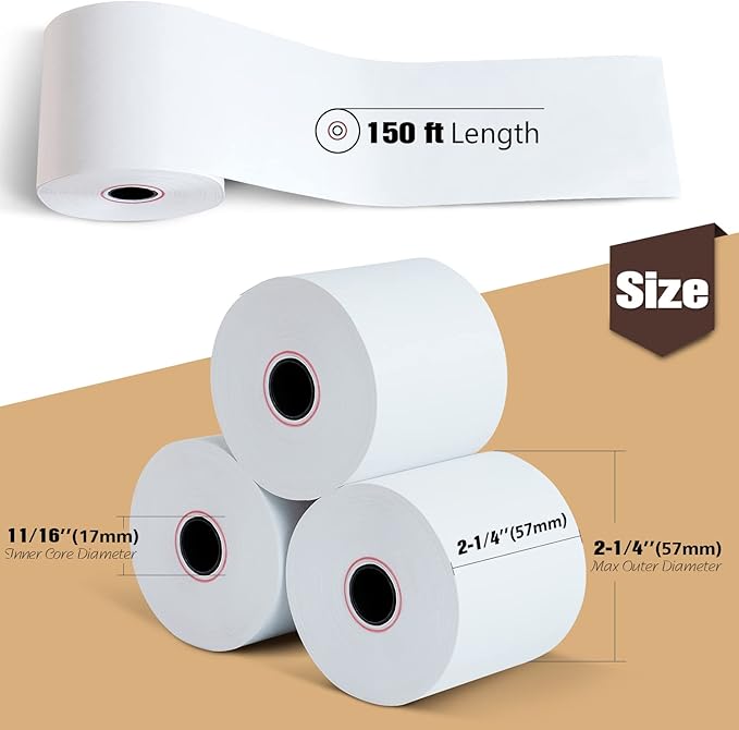 2 1/4" x 150' Thermal Paper, Adding Machine/Calculator POS Receipt paper - Image 2