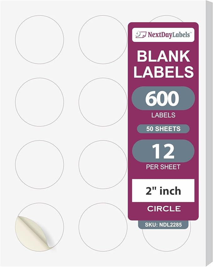 NextDayLabels - 2 Inch Round Matte White Blank Labels by NextDayLabels