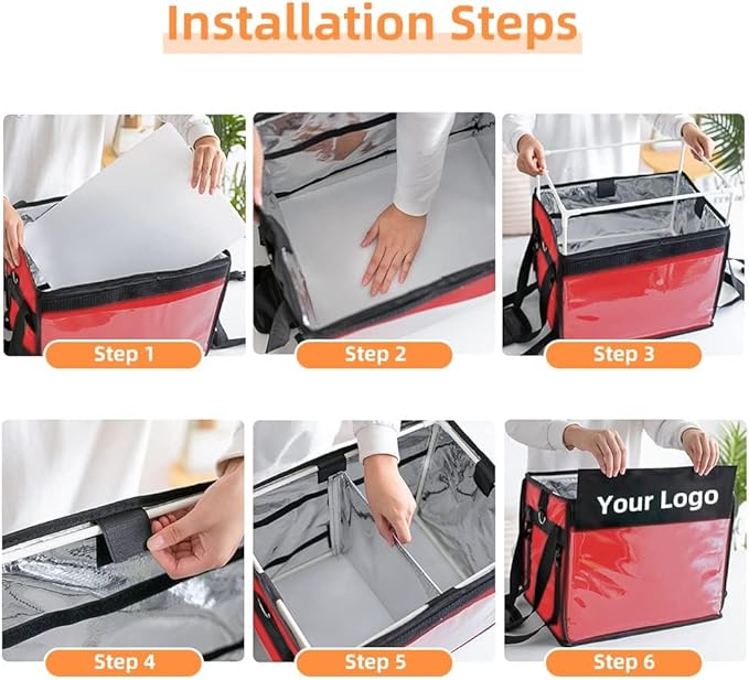 TooCust Red Insulated Bags For Food Delivery 16.5" x 11.4" x 11.8", Commercial - Image 9