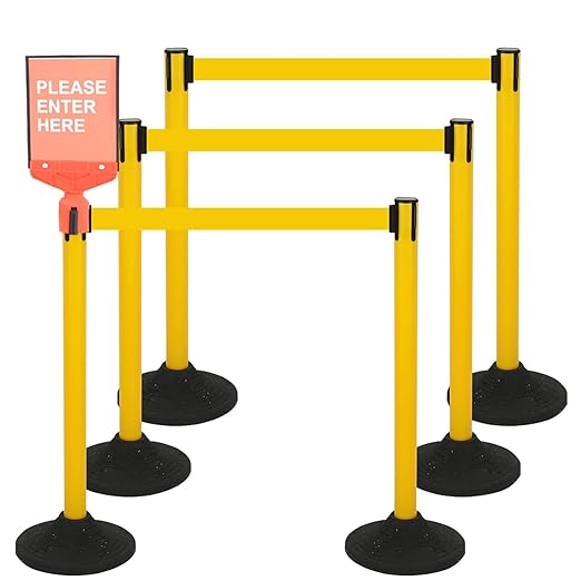 6PACK Crowd Control Stanchions Yellow Set BESEA Heavy Duty Crowd Control by BeSea