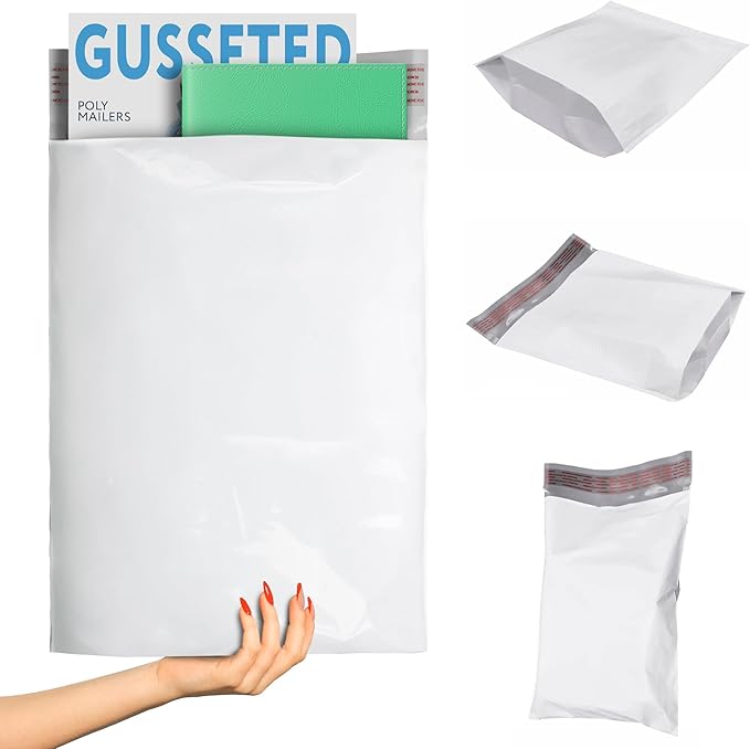 ABC PACK & SUPPLY White Gusseted Poly Mailers, 2.5 Mil. Plastic Shipping Bags by ABCPackSupply%C2%AE