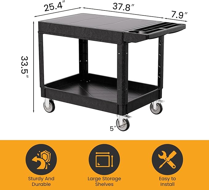 2-Tier Rolling Tool Cart, Heavy-Duty Plastic Service Cart - Image 5