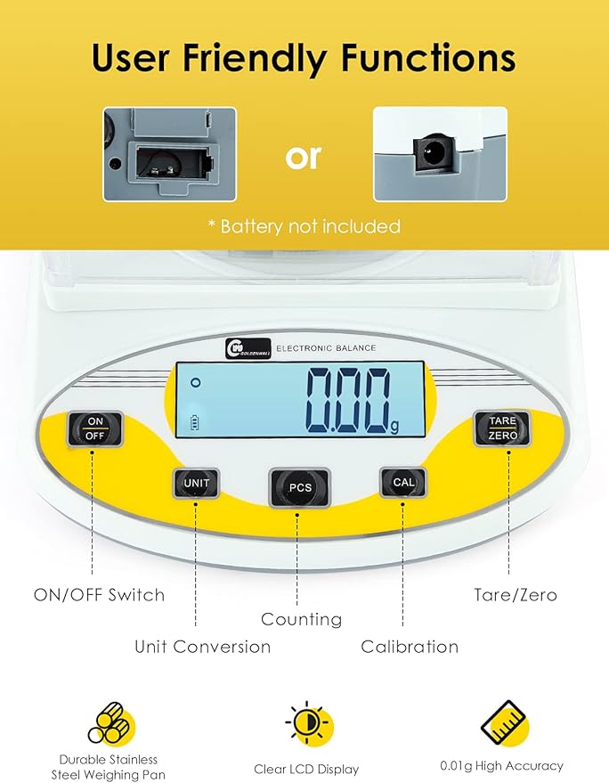 CGOLDENWALL Precision Lab Scale 500gX0.01g Analytical Electronic Balance - Image 2