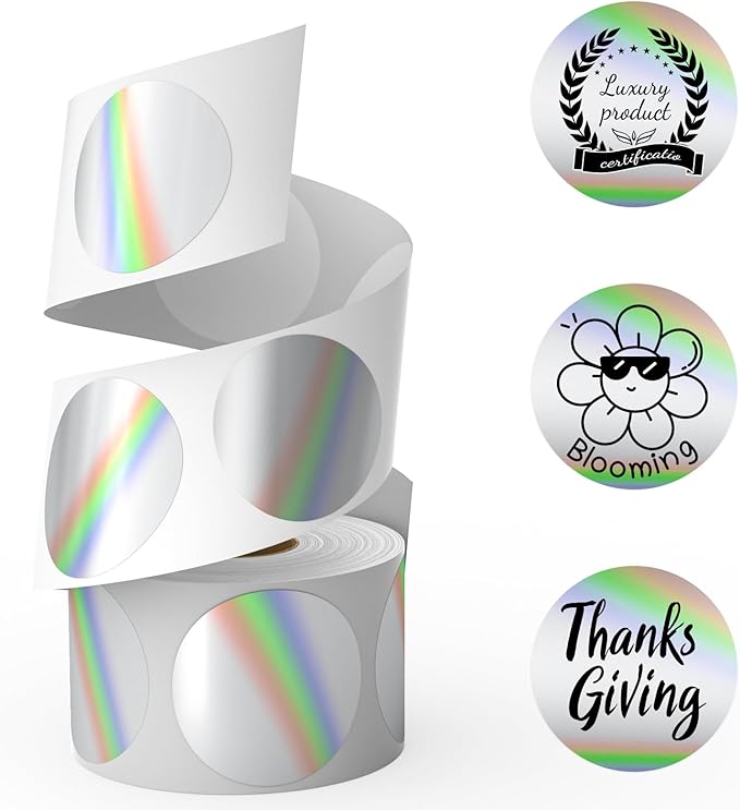 Classy Holographic Circle Thermal Sticker Labels, Self-Adhesive Thermal Label by CLASSY