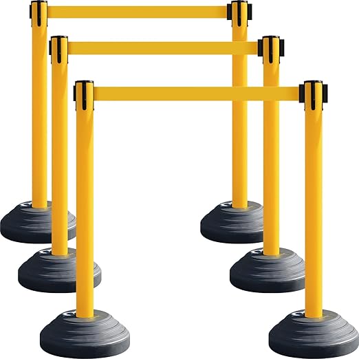 6 Pack Premium Crowd Control Stanchion Set, Heavy-Duty Base, Safety Rope by OranLite