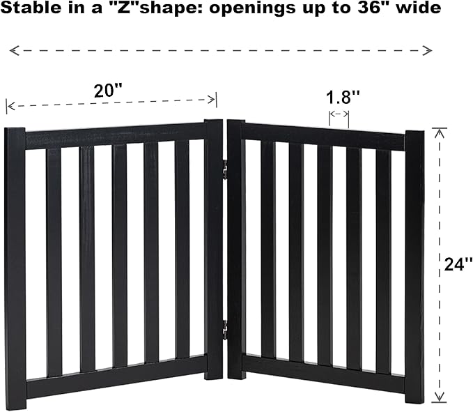 LZRS 2-Panel Wooden Free Standing Foldable Dog Gate Indoor – Solid Hardwood 24" - Image 3