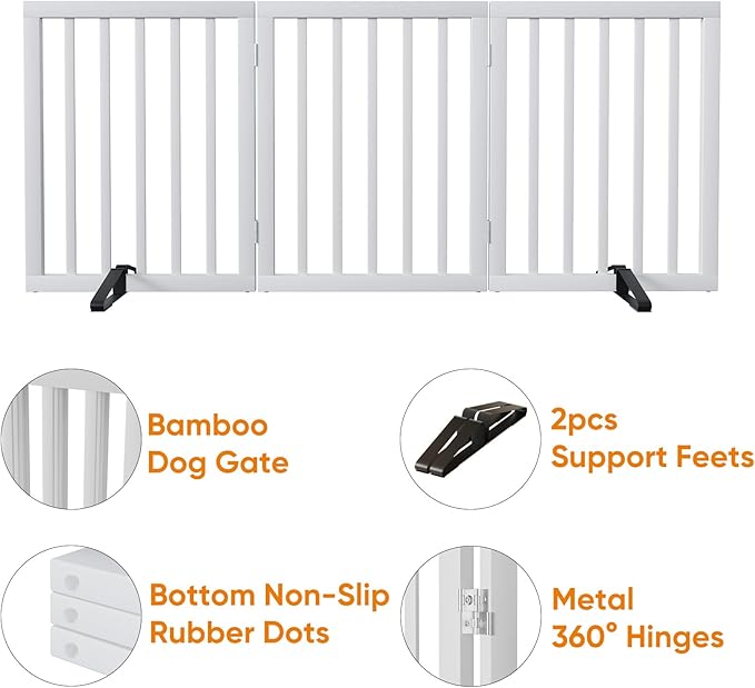 White 18-55" Wide Pet Gate, Bamboo Dog Gate - Image 4