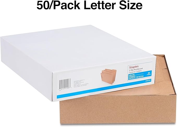 Staples Reinforced Fastener Folders Letter Size Kraft 50/Box - Image 3