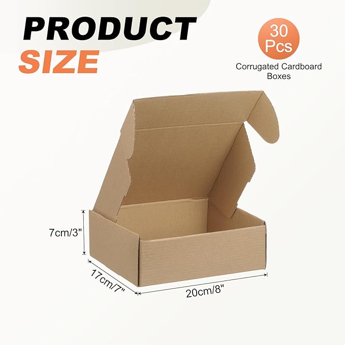 PATIKIL 8 x 7 x 3 Inch Shipping Boxes, 30 Pack Hard Corrugated Cardboard Box - Image 2