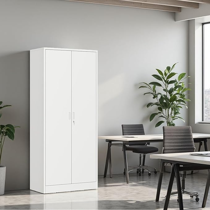 BESFUR Metal Cabinet with 5 Adjustable Shelves and 2 Lockable Doors, Classroom - Image 2
