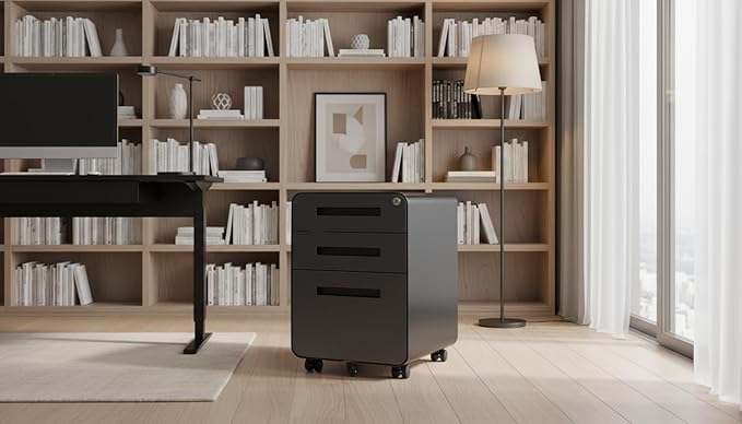 Modern 3-Drawer Mobile File Cabinet, Dark Grey Metal Filing Cabinet - Image 3