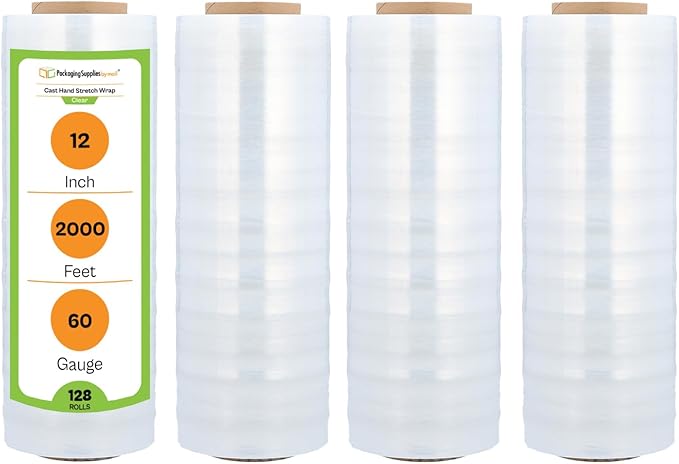 PSBM 128 Rolls 12 Inch x 2000 Feet 60 Gauge Stretch Film/Wrap, Heavy Duty by PackagingSuppliesbymail