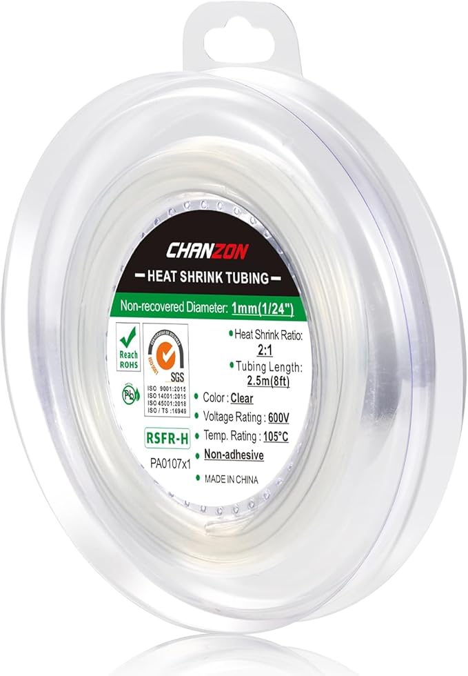 Chanzon 2:1 Ratio 1/24" Heat Shrink Tubing 8Ft Roll Clear/Transparent by Chanzon