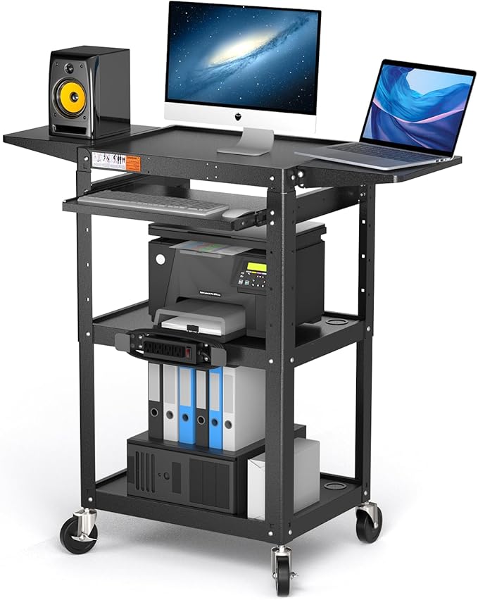Large Steel AV Cart with Power Strip & Drop Leaves by POCHAR-FactoryDirectCustomizedProducts