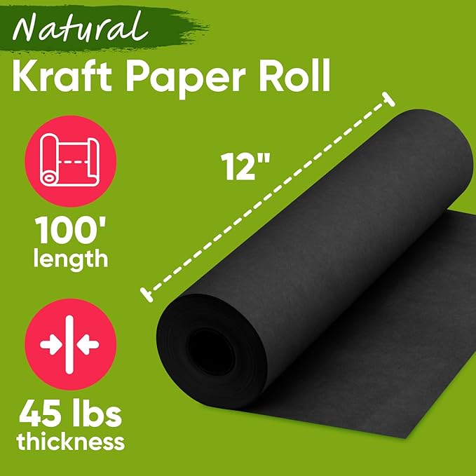 12" x 1200" USA-Made Black Kraft Paper Roll, 45 lbs Thickness, American Quality - Image 2