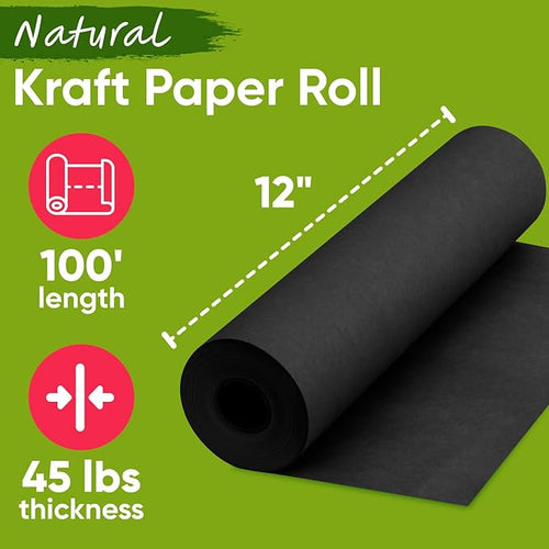 12" x 1200" USA-Made Black Kraft Paper Roll, 45 lbs Thickness, American Quality - Image 2