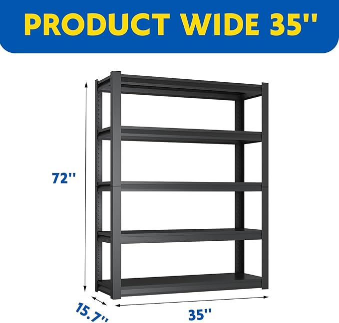 72''H Garage Shelving Heavy Duty, 2500LBS Storage Shelves, 5-Tier Adjustable - Image 3