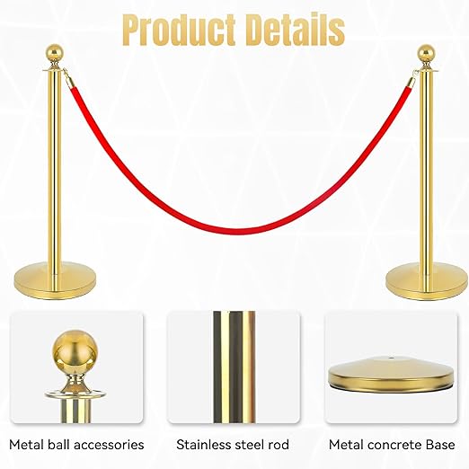 2Pack Stainless Steel Stanchion Posts 9.8ft Red Velvet Rope Suitable - Image 4