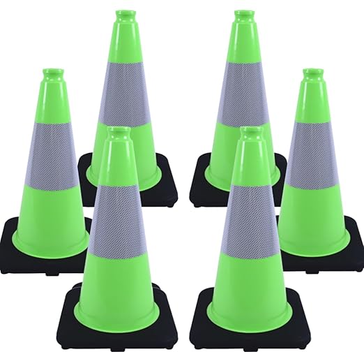 BESEA 6Pack 18" inch Traffic Cones Green Safety Cones PVC Construction Cones by BeSea