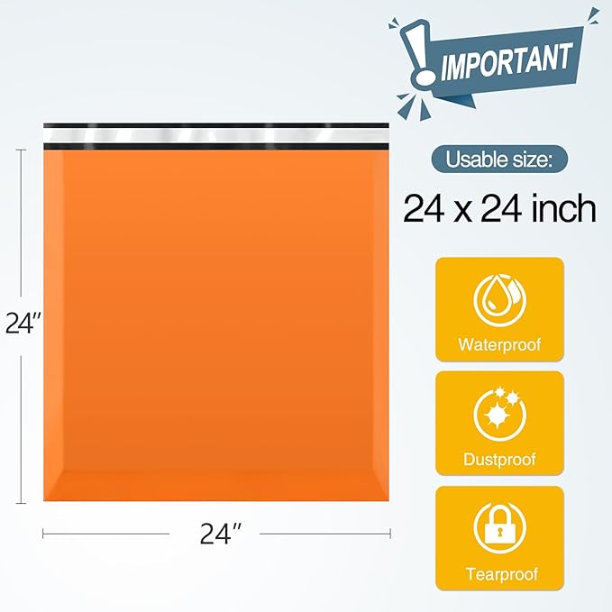 Famagic Poly Mailers 24x24 Inches 50 Pcs Orange Packaging Shipping Bags Mailing - Image 2