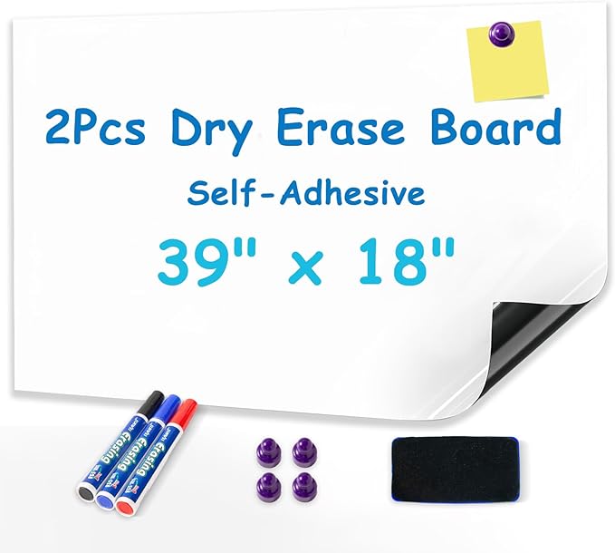 2-Pack, Adhesive & No Ghosting Magnetic Dry Erase White Board Sticker by YOUNGJQ