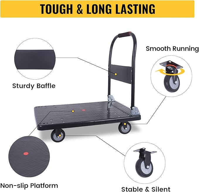 Hand Cart 660 lbs, Push Cart Dolly Black, Capacity Platform Truck Foldable - Image 4
