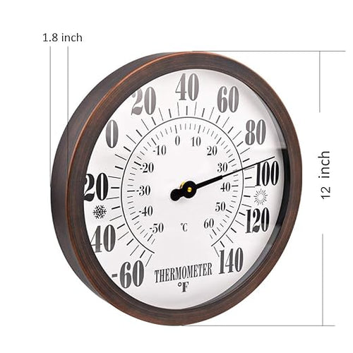 12'' Indoor Outdoor Thermometer Large Numbers, Hanging Decorative Wall - Image 2