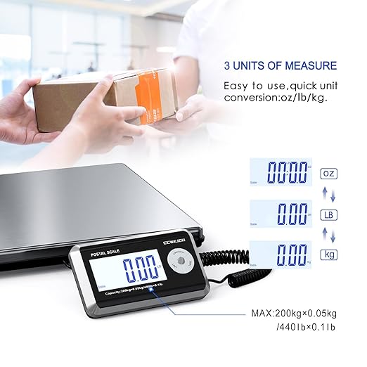 Shipping Scales 440lbs x 1.76oz Stainless Steel Large Platform, Small Business - Image 4