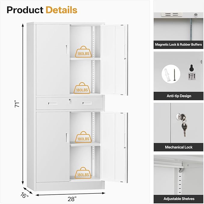Metal Storage with 1 Drawer, Steel Storage File Cabinet - Image 3
