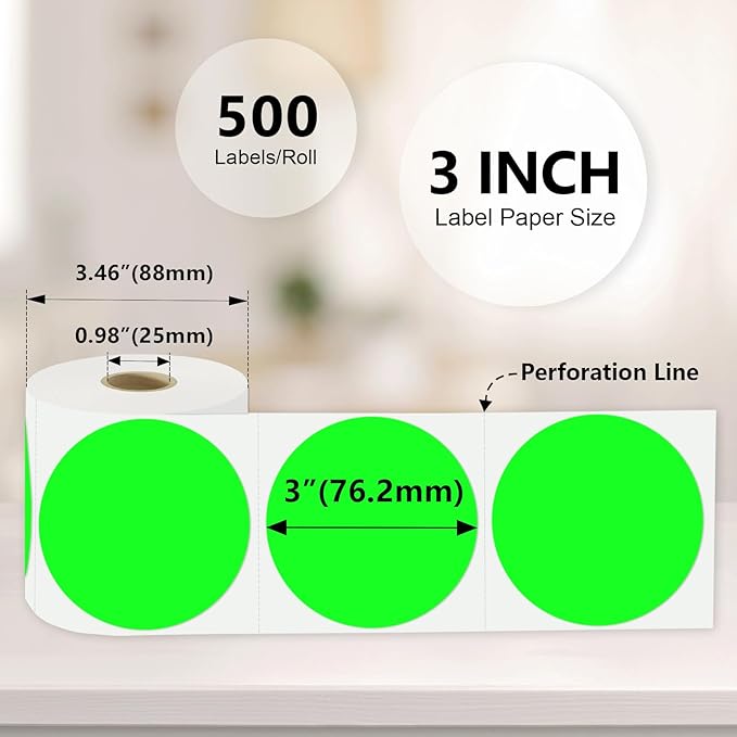 3 X 3 Inch Color Coding Dot Labels Circle Thermal Printable Waterproof 500 Pcs - Image 2