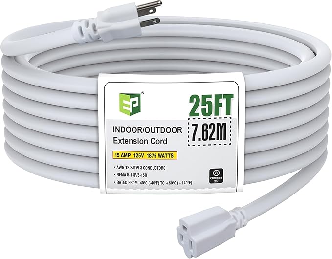 EP 25 Ft Outdoor Extension Cord, 12/3 SJTW Heavy Duty Extension Cable by ENERGYPRO