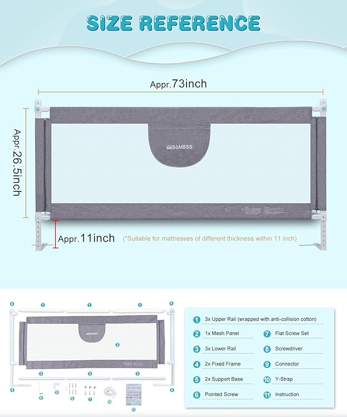 MBQMBSS 73" Bed Rails for Toddlers, Universal Bed Rails for Toddlers, - Image 2