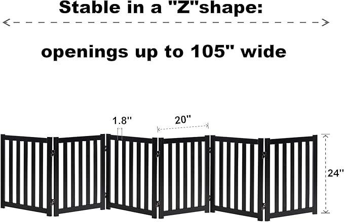 LZRS 6-Panel Extra-Wide Freestanding Wooden Dog Gate Indoor – 24”High Foldable - Image 3