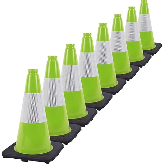 Fluorescent Orange/Green PVC Traffic Cones, Heavy Black Base Parking Lot Cone by OranLite